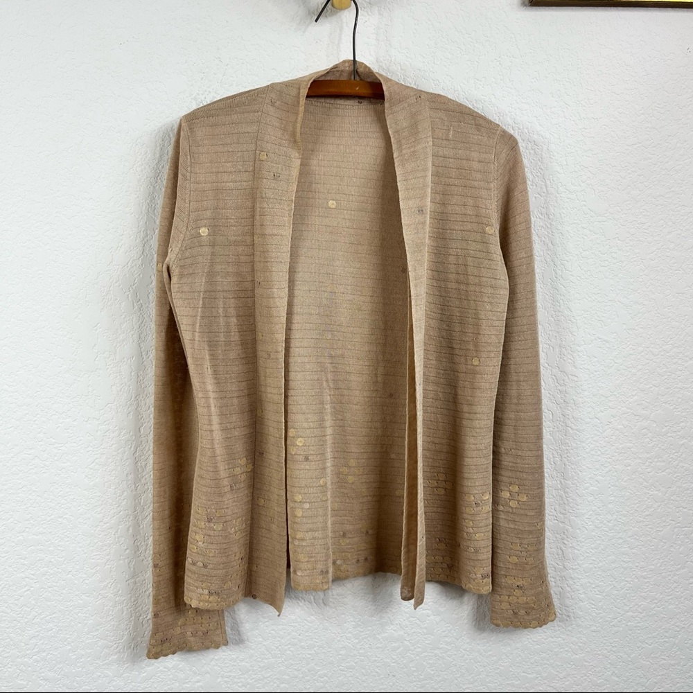 KENZO Paris Knit Interlocked Sequin Linen Woven Shell Cardigan Sweater